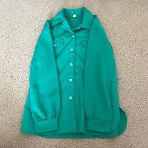 VINTAGE TEAL GREEN POLYESTER COLLARED SHIRT